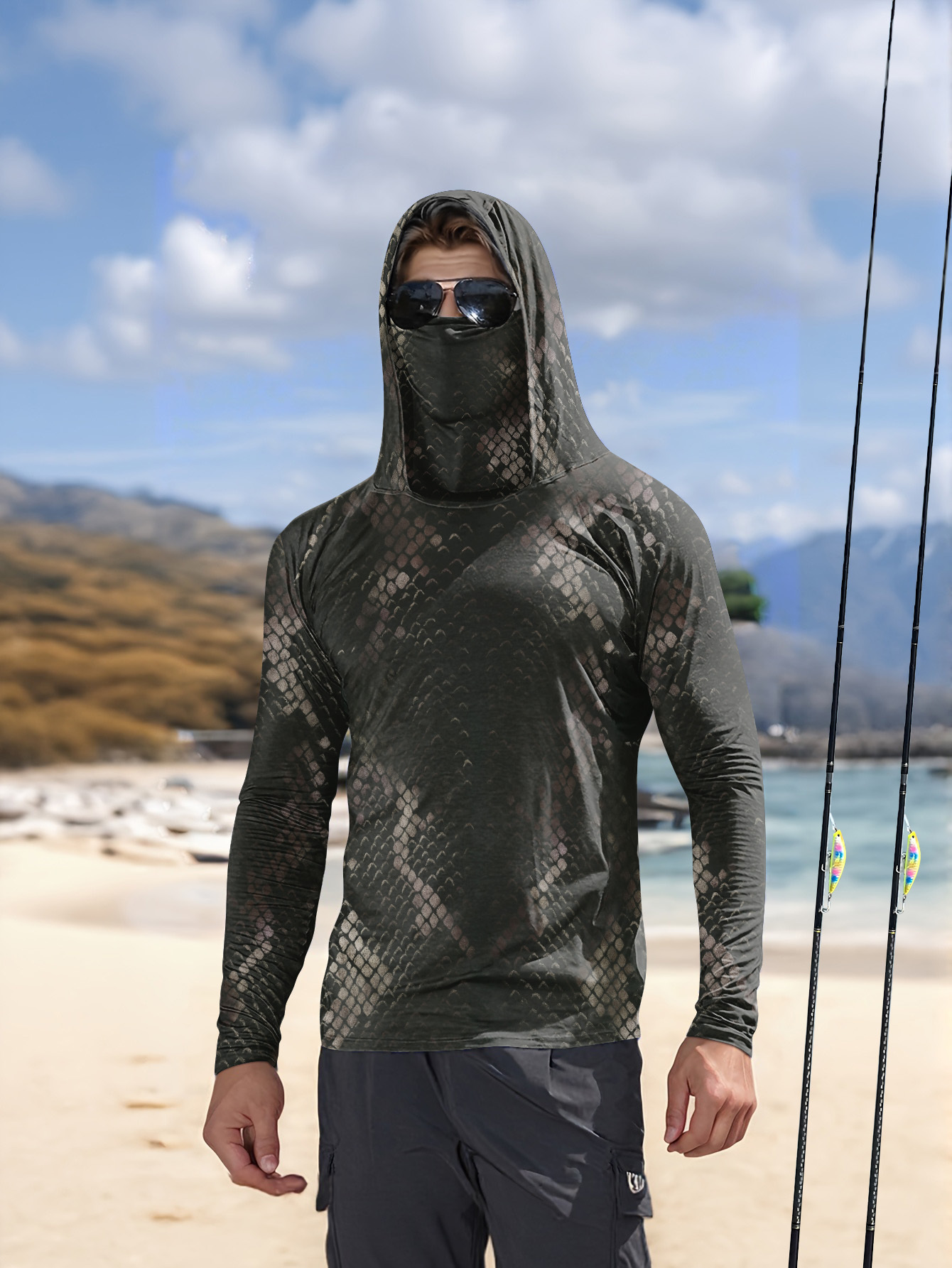 Fishing Hoodie - Мужская рыболовная рубашка с капюшоном, длинными